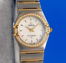 Ladies Omega Constellation 18K Gold Watch - 25MM - MOP - Diamond Bezel - 1277.70