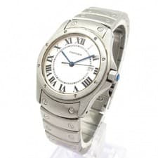 Quartz Date Women's Cartier Santos Ronde W20027K1 Silver Dial SS Roman Watch