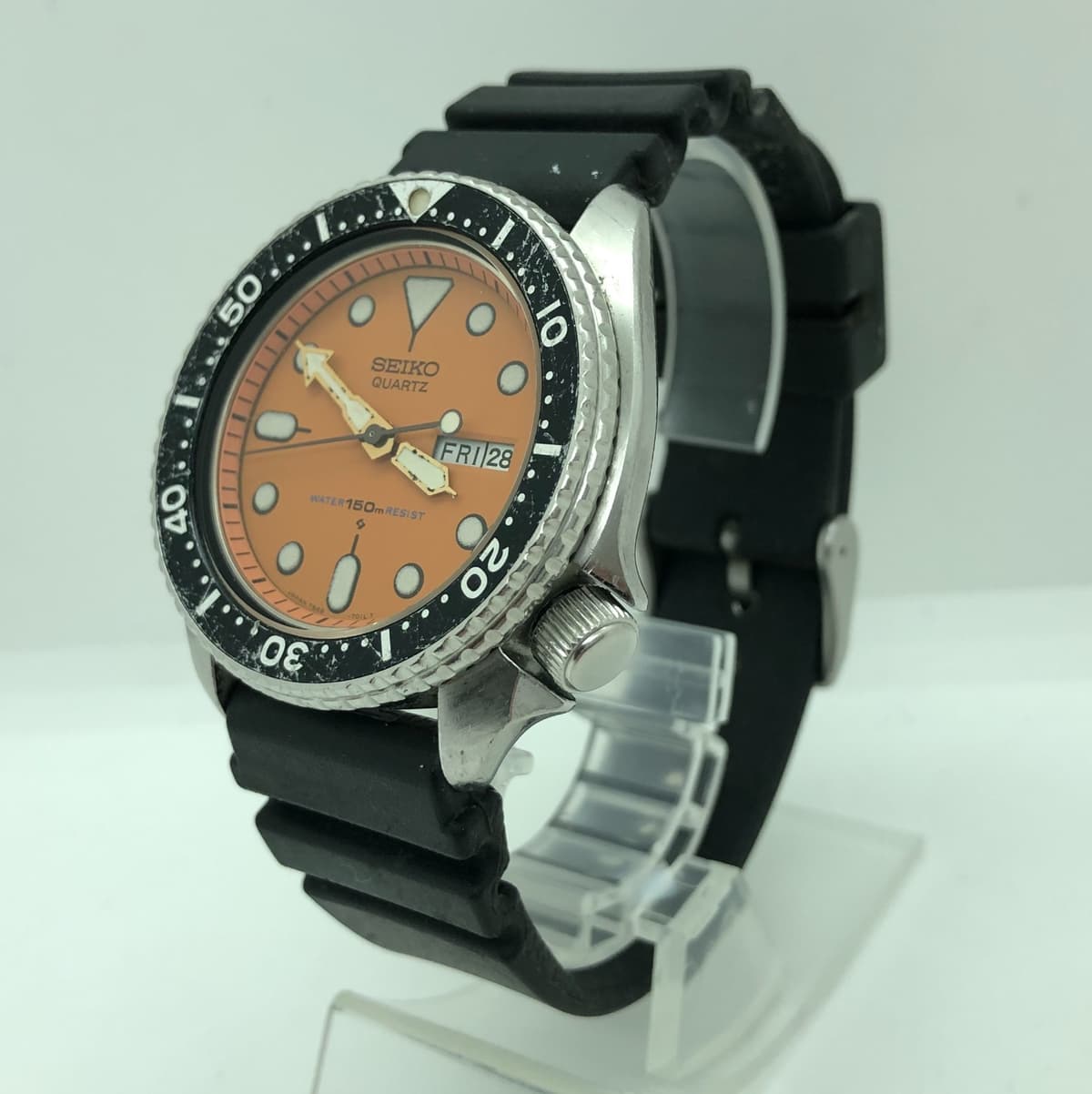 [w2367] SEIKO 7548-700C Diver 150m Quartz New battery Orange dial VG/EX