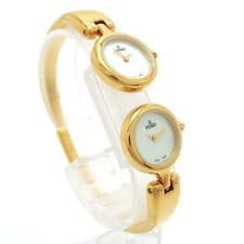 Fendi 620L Dual Time Watch Shell Dial Bangle Quartz GP w/Box Women’s