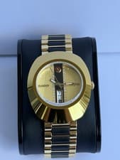 Rado DiaStar Gold Tone Diamond Dial Men’s Watch Day Date Tungsten Swiss Made