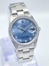Rolex Oyster Date 34mm 15000 Blue MOP Diamond Dial & Diamond Bezel Datejust Box
