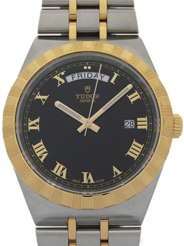 TUDOR Royal 28603 41mm Black Gold Dial Stainless Steel Yellow Box Card #T183