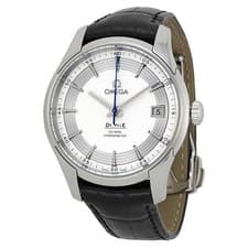 Omega De Ville Hour Vision Silver Dial Black Leather Men's Watch 43133412102001