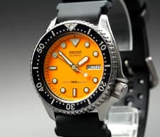 Vintage *Exc+5* SEIKO Diver 6458-600A Orange Dial 37mm Quartz Men's Watch JAPAN