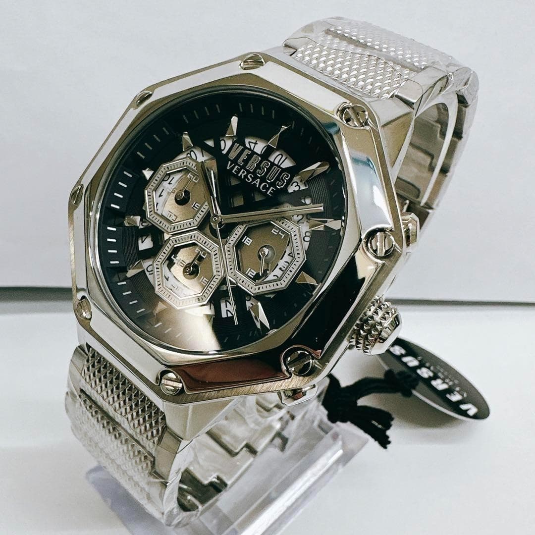 VERSACE Palestra Chronograph Black Dial Quartz Stainless Steel Men's Watch New