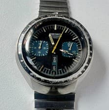 SEIKO 6138-0040 Automatic Chronograph Watch Vintage Mens BULLHEAD Black Dial