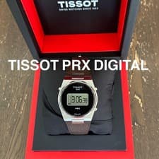 Tissot PRX Digital Quartz Dress Watch Mens 40mm Leather Strap Black Dial