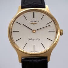 Longines Flagship Gold Dial Quartz Men Watch New Black Belt Used Working #22