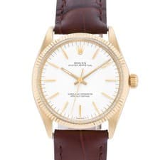 Rolex Oyster Perpetual 34 1005 Vintage White 14k Yellow Gold Mens Watch 1970
