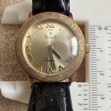 Vicence Italy 14 KT Gold Quartz Wristwatch Black Leather Roman Numerals Water R…
