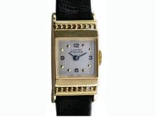 Vintage 40's Retro Style Lucien Piccard 14k Yellow Gold Ladies Fancy Wrist Watch