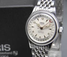 CLA'd N MINT w/Box Paper Vtg ORIS Big Crown Pointer Date 7400C 32mm AT Men Watch