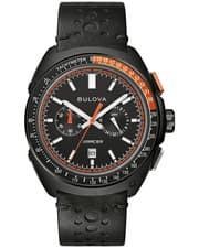 NEW Bulova Racer Chronograph Leather Strap Black Dial Men's Watch 98B428 100M