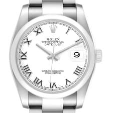 Rolex Datejust 36 White Roman Dial Steel Mens Watch 116200