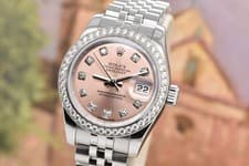 Ladies Rolex Datejust 26mm Steel Factory Diamond Bezel & Pink Dial 179384