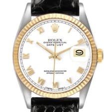 Rolex Datejust 36 White Roman Dial Steel Yellow Gold Mens Watch 16013