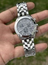 Burberry Silver Stainless Steel Chronograph Watch with Gray Dial Mens