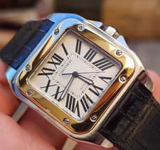 Cartier Santos XL 100 Watch 2656 Steel Gold White Dial 38mm Automatic