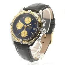 BREITLING CHRONOMAT 81.950 39mm SS Leather Navy/Gold Automatic Chronograph #C463