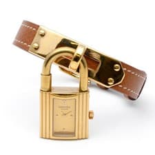 HERMES KE1.201 Kelly Watch Gold Brown Leather Quartz Ladies Watch Used