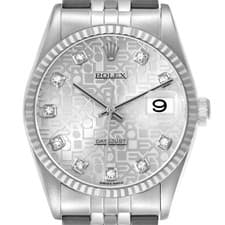 Rolex Datejust Steel White Gold Anniversary Diamond Dial Mens Watch 16234