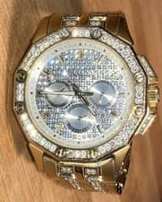 BULOVA Men's Octava Gold Tone Stainless Pave Crystal Watch 7”inch Fast Free Ship