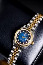 Rolex Lady-Datejust Two Tone Jubilee 69173 Factory Blue Diamond Vignette Dial