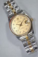 Tudor Prince Date 18K Solid Gold Bezel & Gold Links 34mm Watch 74033 w Card Box!