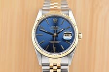 1990 Rolex Datejust 36mm 18K Yellow Gold & Steel Blue Dial Tritium 16233 Watch