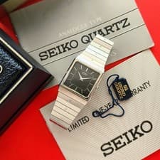 Seiko 1982 Tank Watch Rare Black Dial Rare Full Set 8620-5049 Vintage Mens