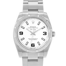 Rolex Air King 34 114210 White Arabic Engine Turned Steel Oyster Mens Watch 2007