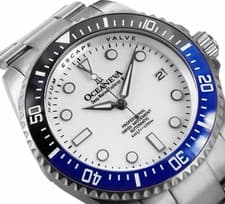 Oceaneva Deep Marine Explorer II Automatic Dive Watch White Dial Blue Bezel