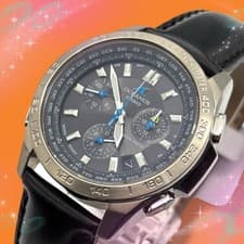Casio OCW600 Oceanus Wristwatch Titanium Black Dial Leather Strap Solar