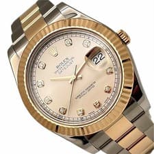 ROLEX Datejust II 116333 Ivory Diamond Dial Fluted Bezel 18K Gold & S/Steel Box&