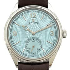 ROLEX Oyster Perpetual Date Ice Blue Pt Automatic Mens Watch 52506 Box #OK037