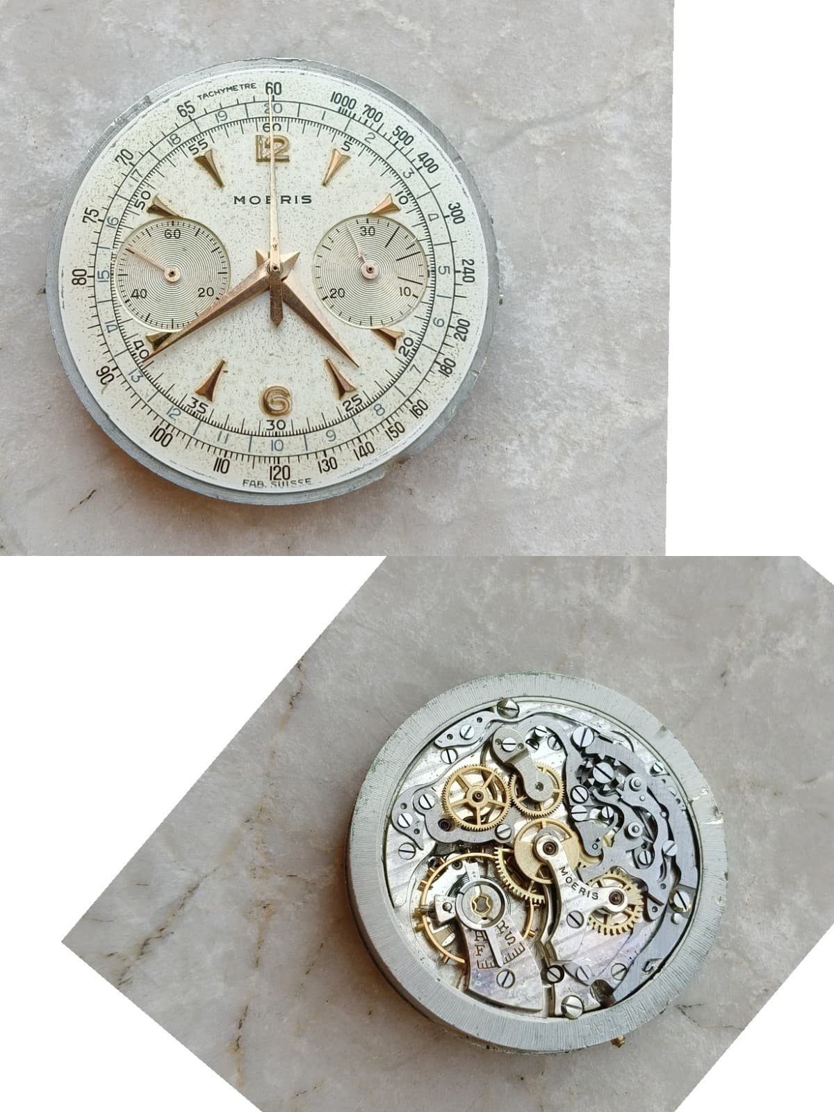 40s MOERIS LANDERON CAL. HANH 13 CHRONOGRAPH WATCH MOVEMENT WATCHES TO REVISE