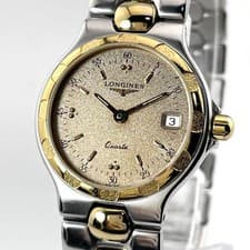 Longines Conquest Date Wristwatch Ladies Stainless Steel Gold Silver Genuine