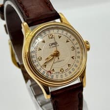 ORIS Pointer Date 7405 Automatic Dress Watch Beige Dial Leather wrist 16cm