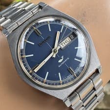 Vintage BULOVA Golden Clipper "E"men's automatic watch day/date blue dial 1971