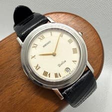 SEIKO Dolce 8N46 6010 Watch Slim Timepiece Silver Dial Black Strap Rare