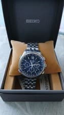 Seiko Comfotex Solar Chronograph Watch Unisex 42mm Navy Dial Scratch Resistant