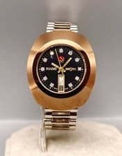 Rado DiaStar 13-G Tungsten Real Diamonds Rose Gold Black Dial Mens Swiss Watch