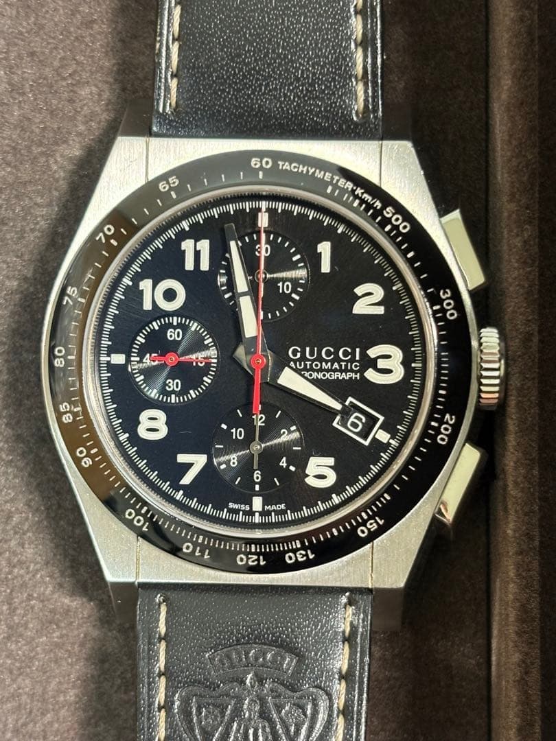 Gucci Pantheon 115.2 Chronograph Automatic Black Watch Working w/Case Auth Used