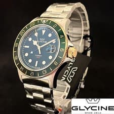 GLYCINE Mens Watch Green Dial Silver 42mm Quartz 200M Diver Luxury Box New