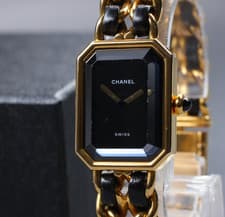 [EXC+5] Vintage CHANEL Premiere L Size Black Dial Gold 20mm Quartz Women’s Watch