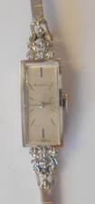 Rare Bulova Watch 14K Solid White Gold Band & Case w/ Diamonds 17J 3AK  7"