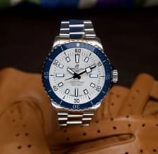 Breitling Superocean 42mm Ceramic Blue Bezel White Dial A17375E71G1A1