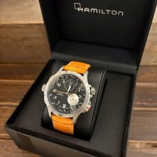 Hamilton Khaki Aviation Watch Mens Quartz 42mm Black Orange Timepiece
