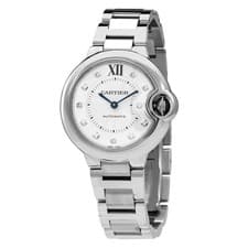 Cartier Ballon Bleu 33 mm Automatic Diamond Silver Dial Ladies Watch W4BB0021